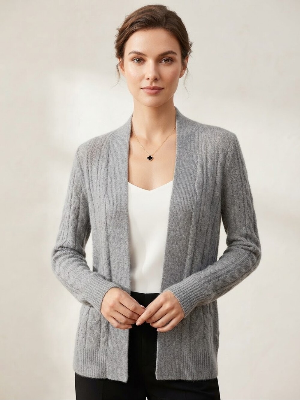 Banana Republic Light Gray Open-Front Cable Sleeve Cardigan